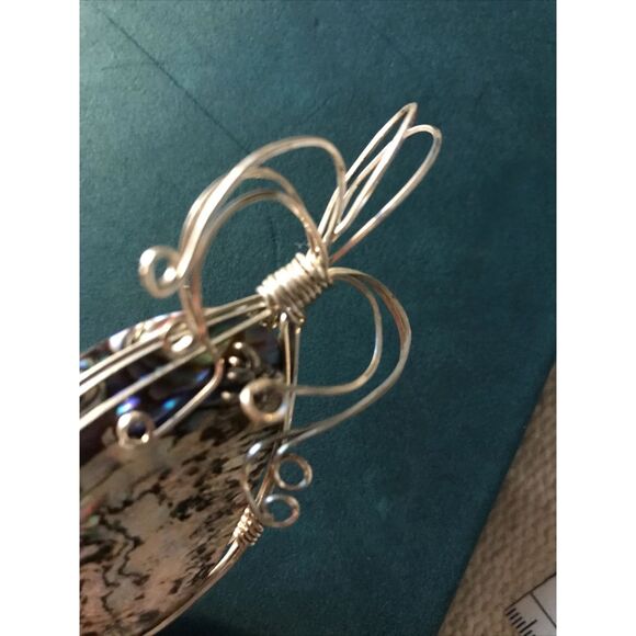 Artisan Abalone Shell Sterling Wire Wrapped Pendent 3” Minimalist - Picture 5 of 9